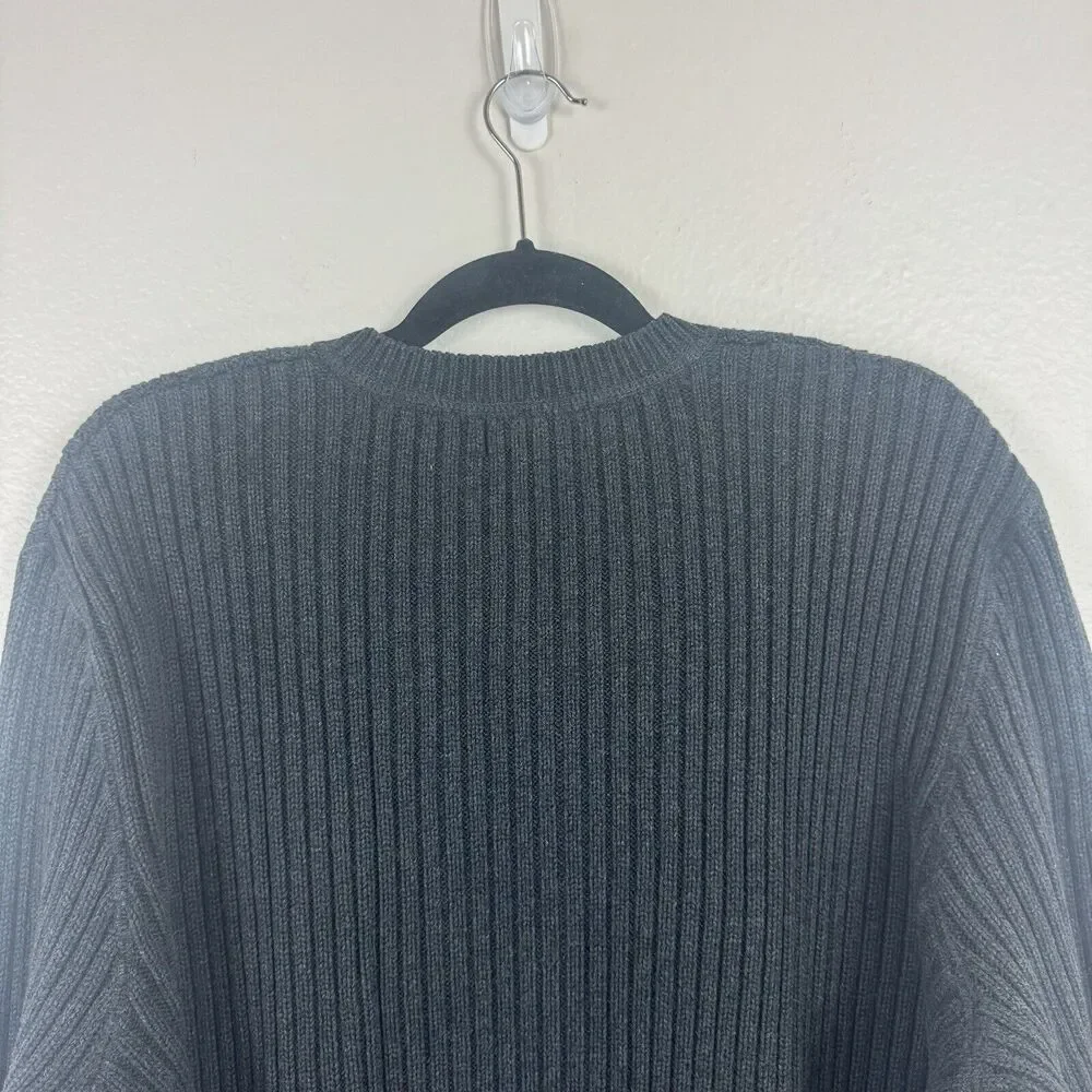 Eddie Bauer Rib Knit Cotton Pullover V-Neck Long Sleeve Sweater Charcoal Gray XL